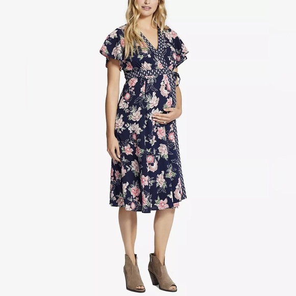 Jessica Simpson Dresses & Skirts - Jessica Simpson Maternity Navy Floral Wrap Maxi Dress – Medium